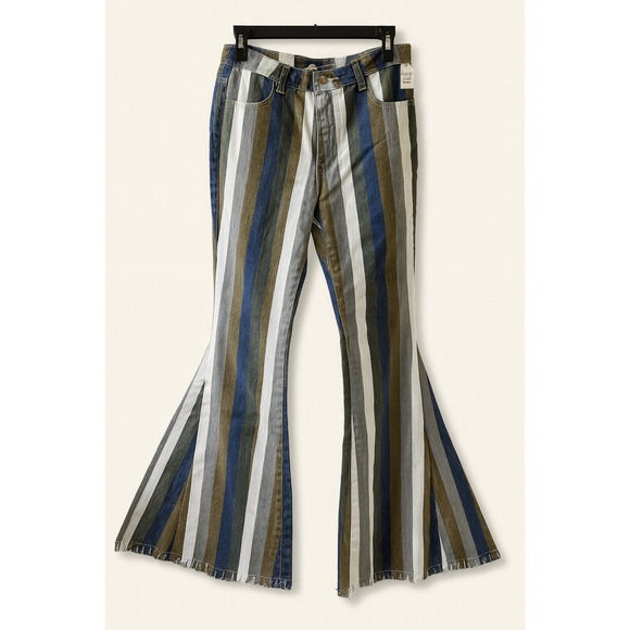 Hope L Bell Bottom Jeans Vintage Style Striped Boho Retro Y2K Hippie 70's Retro - Picture 3 of 14